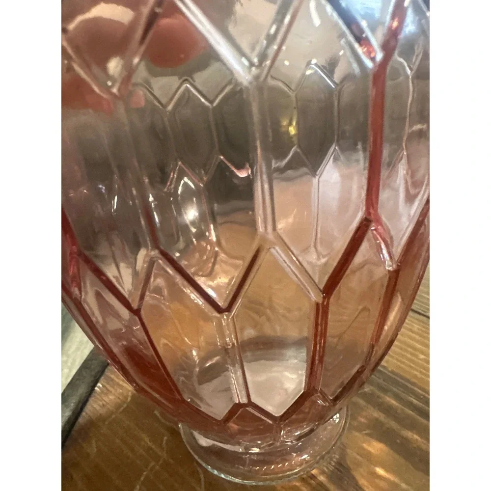 Pink Glass Honeycomb Diamond Pattern Bud Vase Vintage Style Rose Home Decor